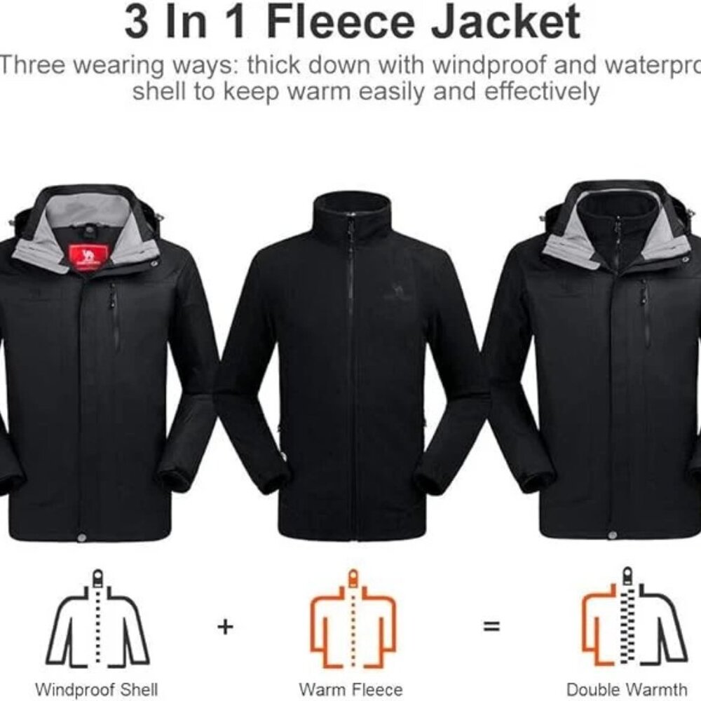 NWOT CAMEL CROWN MEN'S 3 IN 1 WATERPROOF WINDPROOF W FLEECE LINER JACKET SZ L